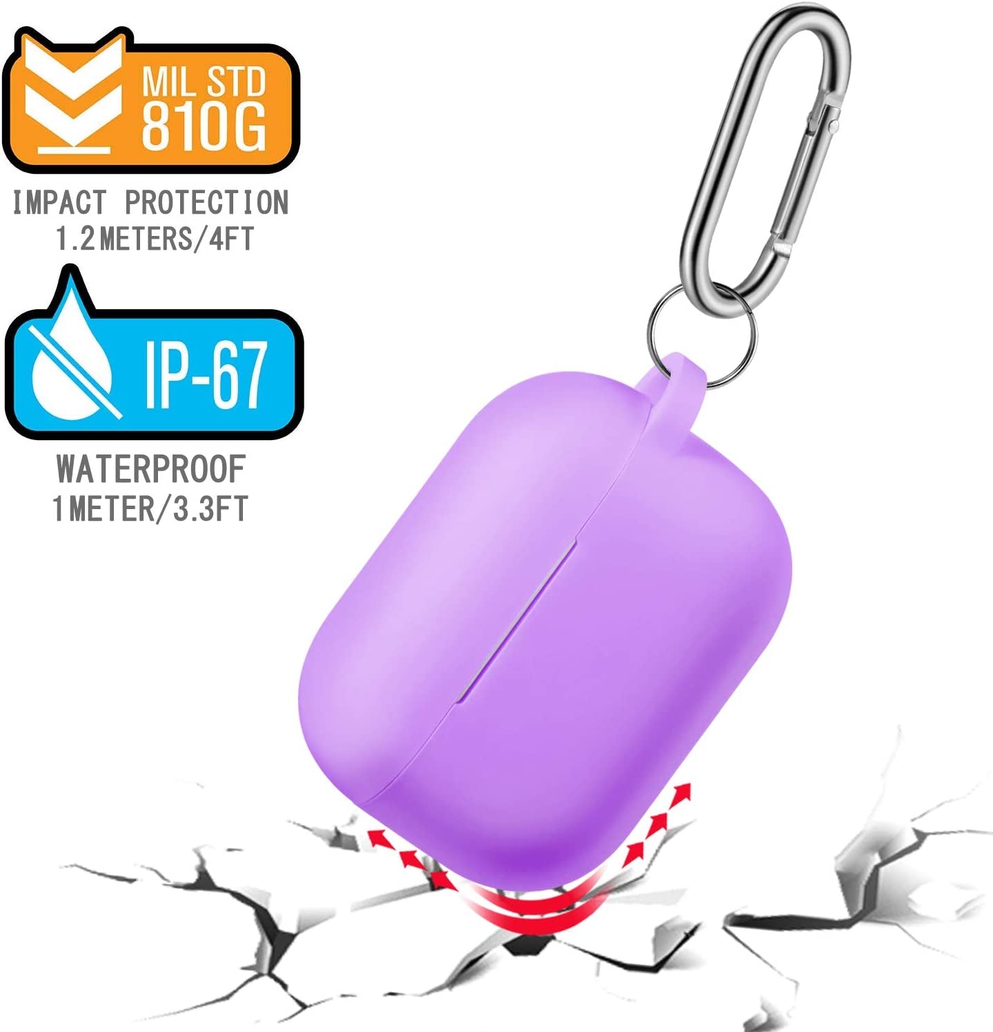 Airpods Pro Case Cover with Keychain, Full Protective Silicone Skin Accessories for Women Girl with Apple 2019 Latest Airpods Pro Case, Front LED Visible-Lavender