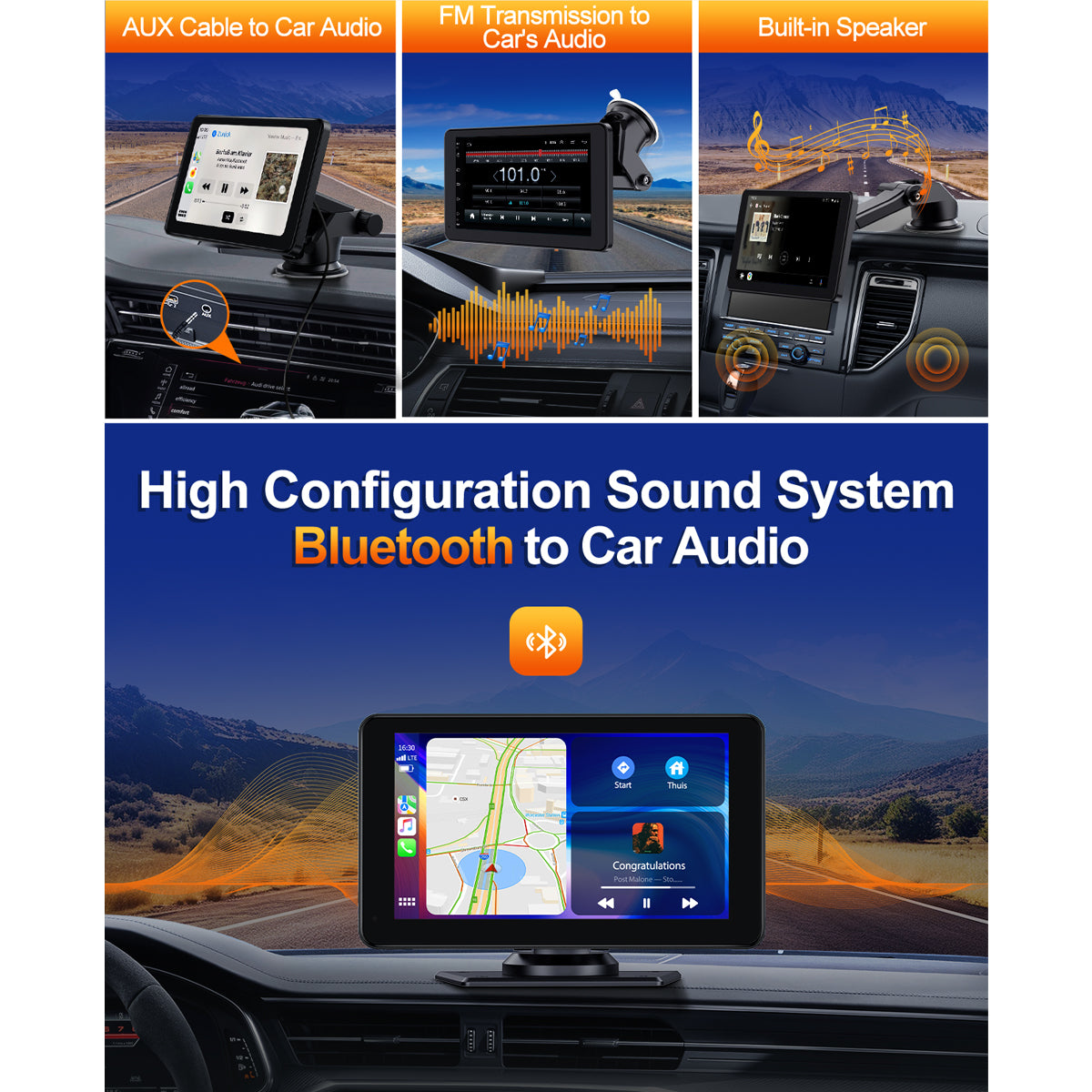 Toguard 6.86" Portable Wireless Car Stereo Receiver Carplay & Android Auto Screen with 2.5K Dash Cam, 1080P Backup Camera, GPS Navigation for Car Bluetooth, Airpay, AUX/FM, Googel, Siri, 64GB SD Card